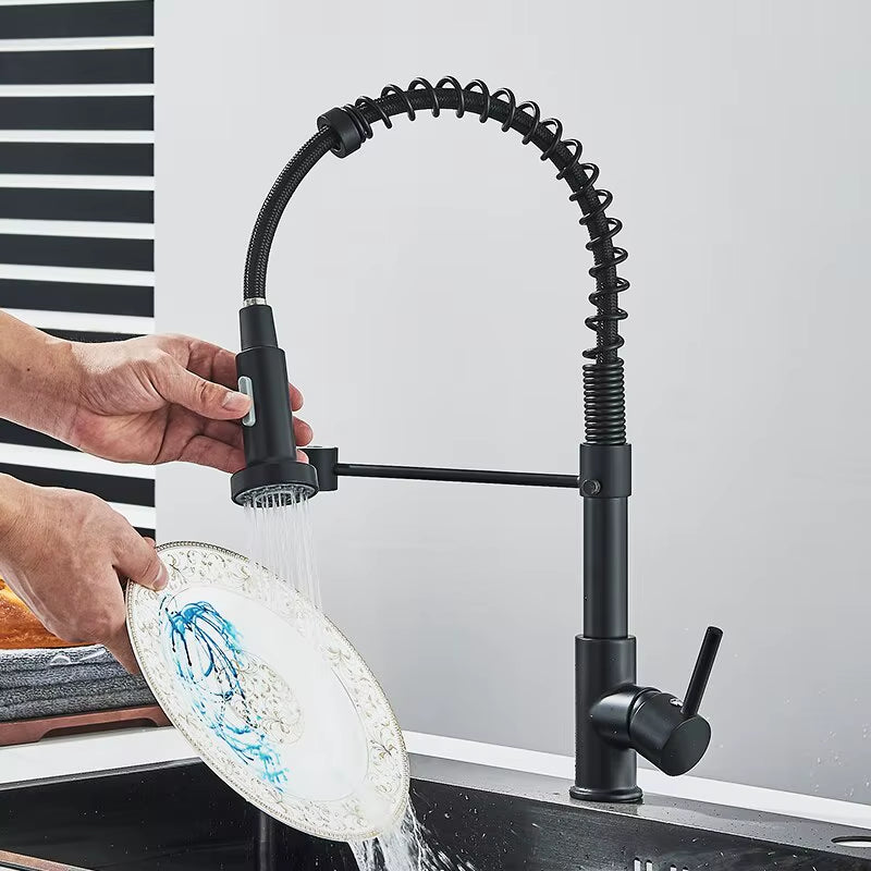 Matte Black Pull down Kitchen Faucet Chrome Dual Modes Nozzle Hot Cold Water Mixer Crane Tap Brass Spring Kitchen Sink Faucets