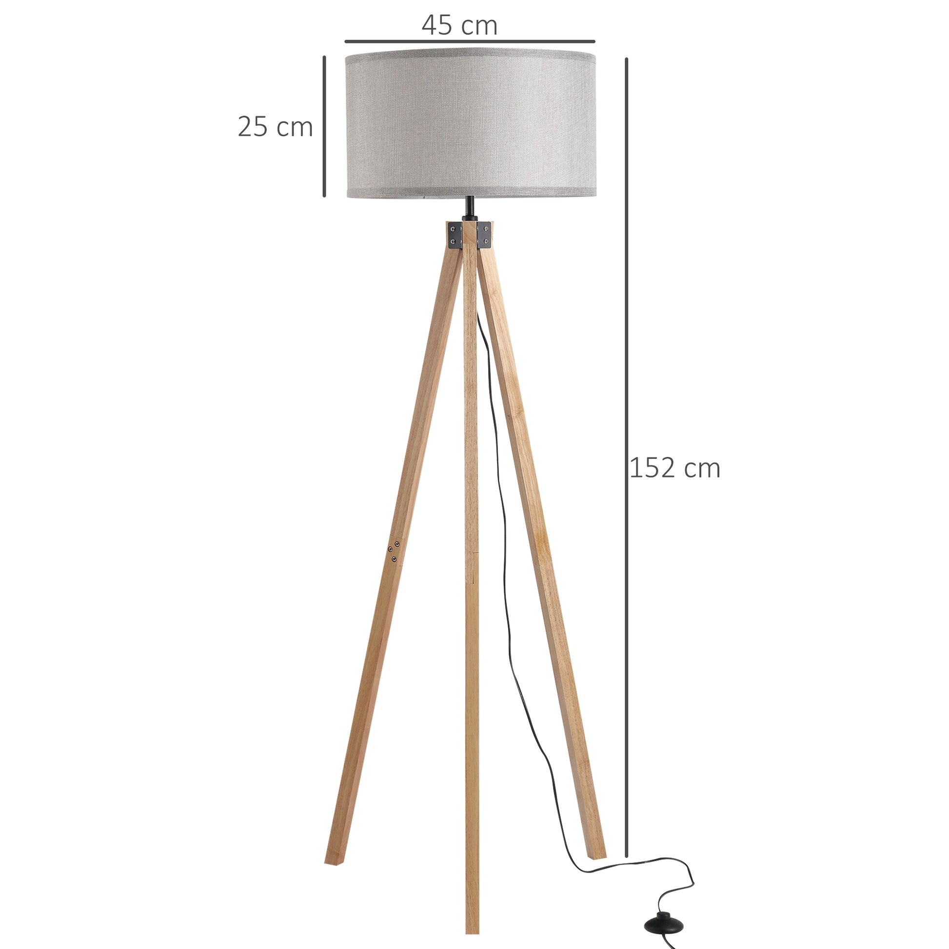 Wood Tripod Floor Lamp Home Lighting Elegant E27 Bulb Linen Shade Home Office