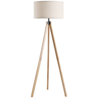 Wood Tripod Floor Lamp Home Lighting Elegant E27 Bulb Linen Shade Home Office