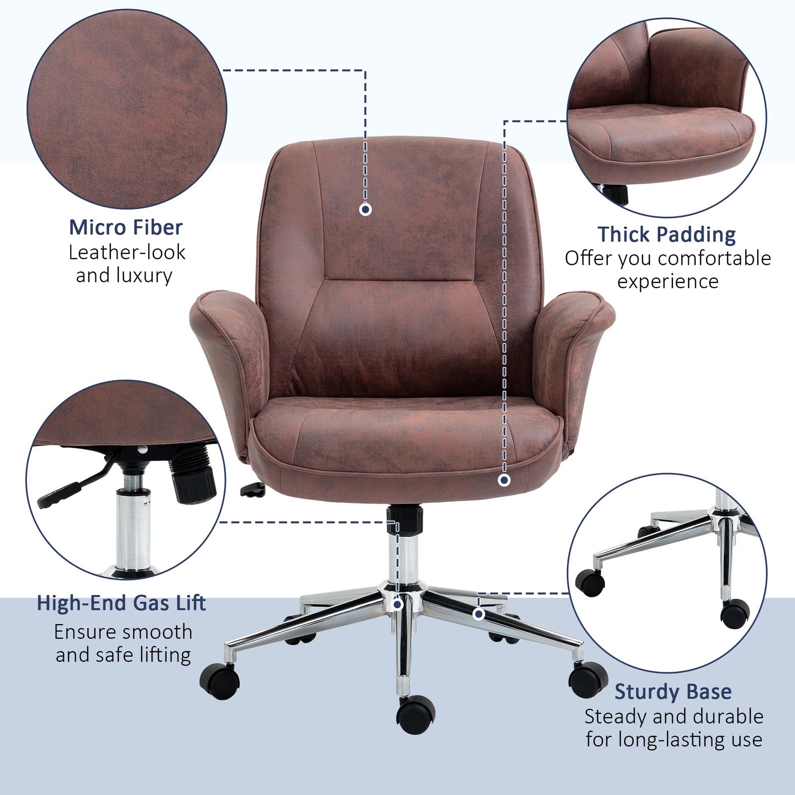 Vinsetto Home Office Chair Microfibre Swivel Chair for Home Study, Red