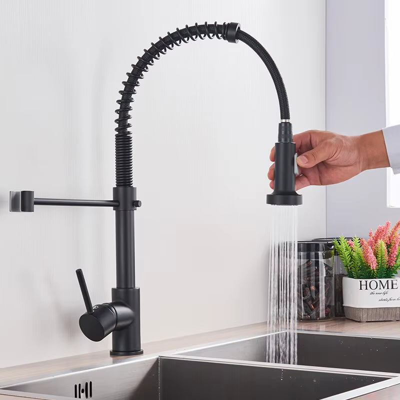 Matte Black Pull down Kitchen Faucet Chrome Dual Modes Nozzle Hot Cold Water Mixer Crane Tap Brass Spring Kitchen Sink Faucets