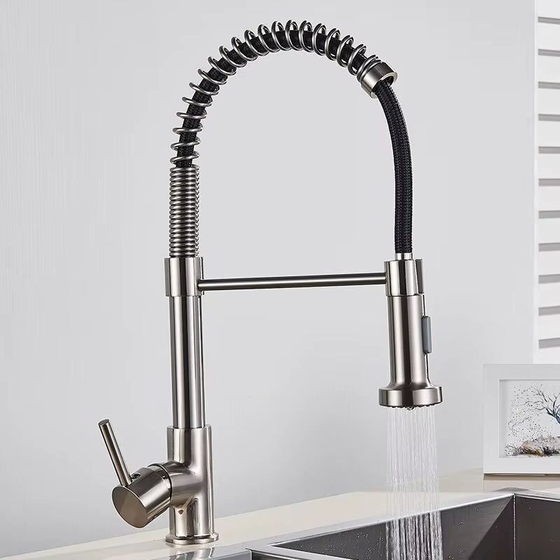 Matte Black Pull down Kitchen Faucet Chrome Dual Modes Nozzle Hot Cold Water Mixer Crane Tap Brass Spring Kitchen Sink Faucets