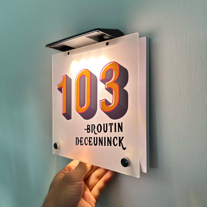 Customized LED Illuminated House Number Outdoor UV Print Solar House Sign Solar Lights Outdoor House Numbers Decor Door Sign