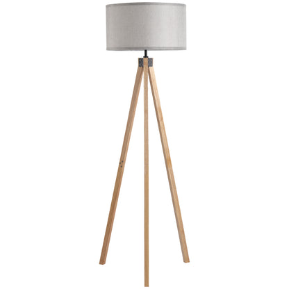 Wood Tripod Floor Lamp Home Lighting Elegant E27 Bulb Linen Shade Home Office