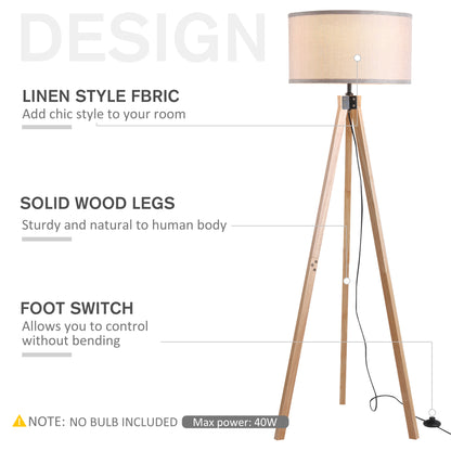 Wood Tripod Floor Lamp Home Lighting Elegant E27 Bulb Linen Shade Home Office