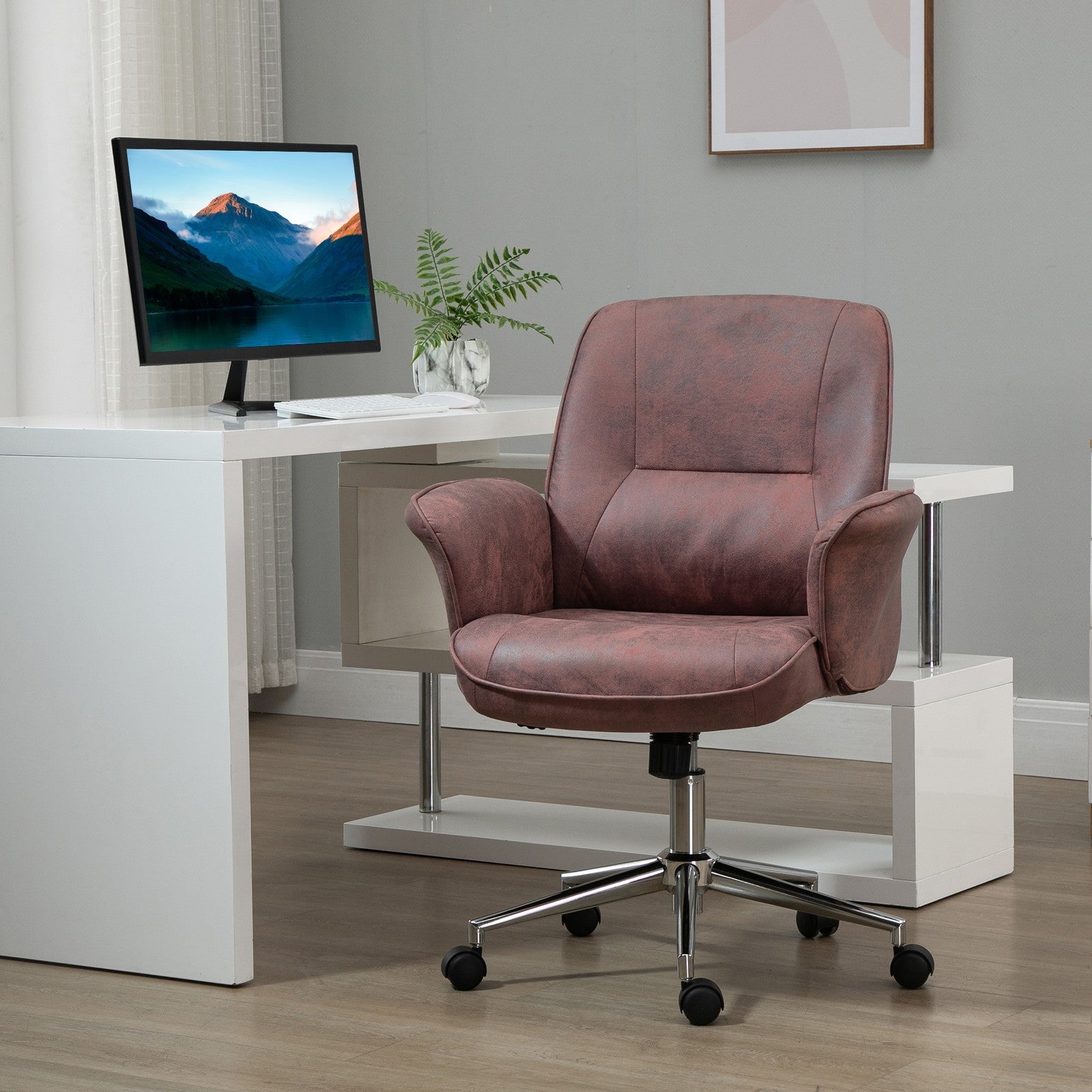 Vinsetto Home Office Chair Microfibre Swivel Chair for Home Study, Red