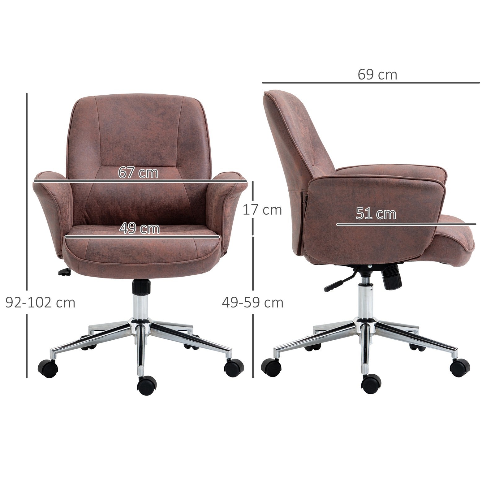 Vinsetto Home Office Chair Microfibre Swivel Chair for Home Study, Red
