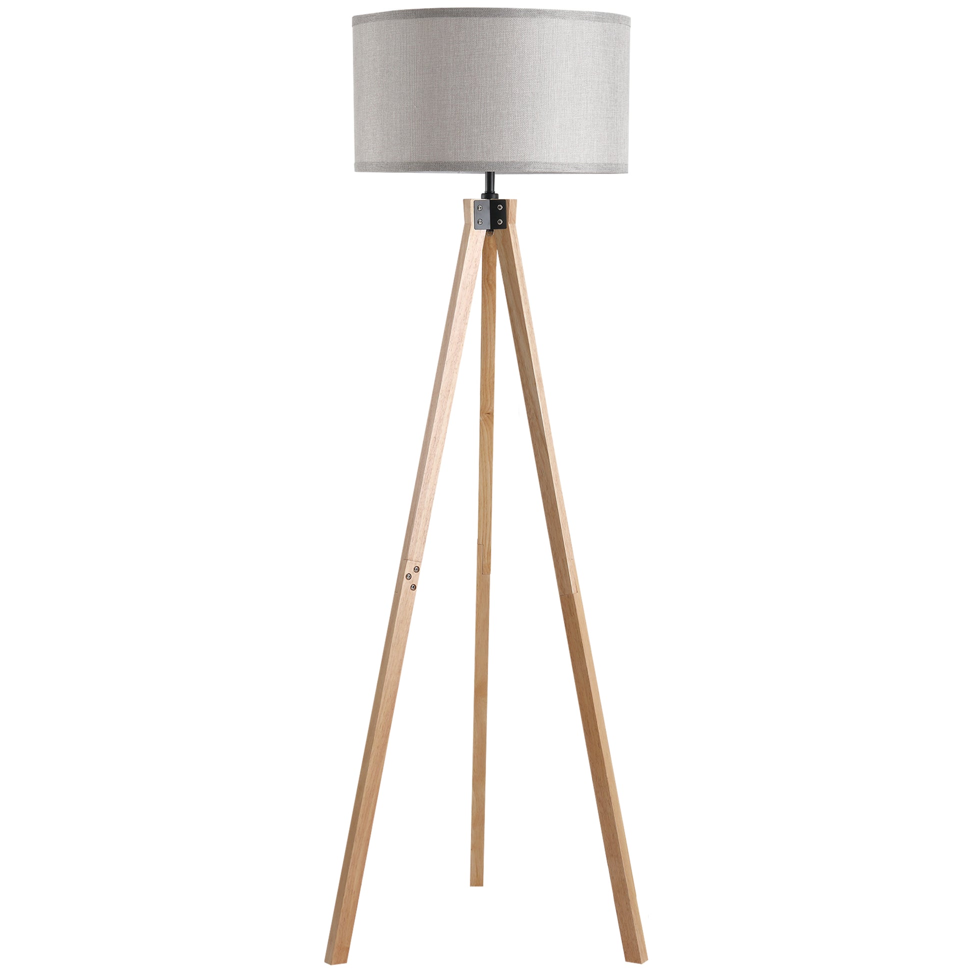 Wood Tripod Floor Lamp Home Lighting Elegant E27 Bulb Linen Shade Home Office
