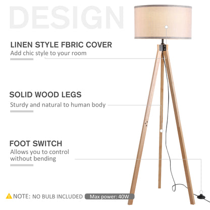 Wood Tripod Floor Lamp Home Lighting Elegant E27 Bulb Linen Shade Home Office
