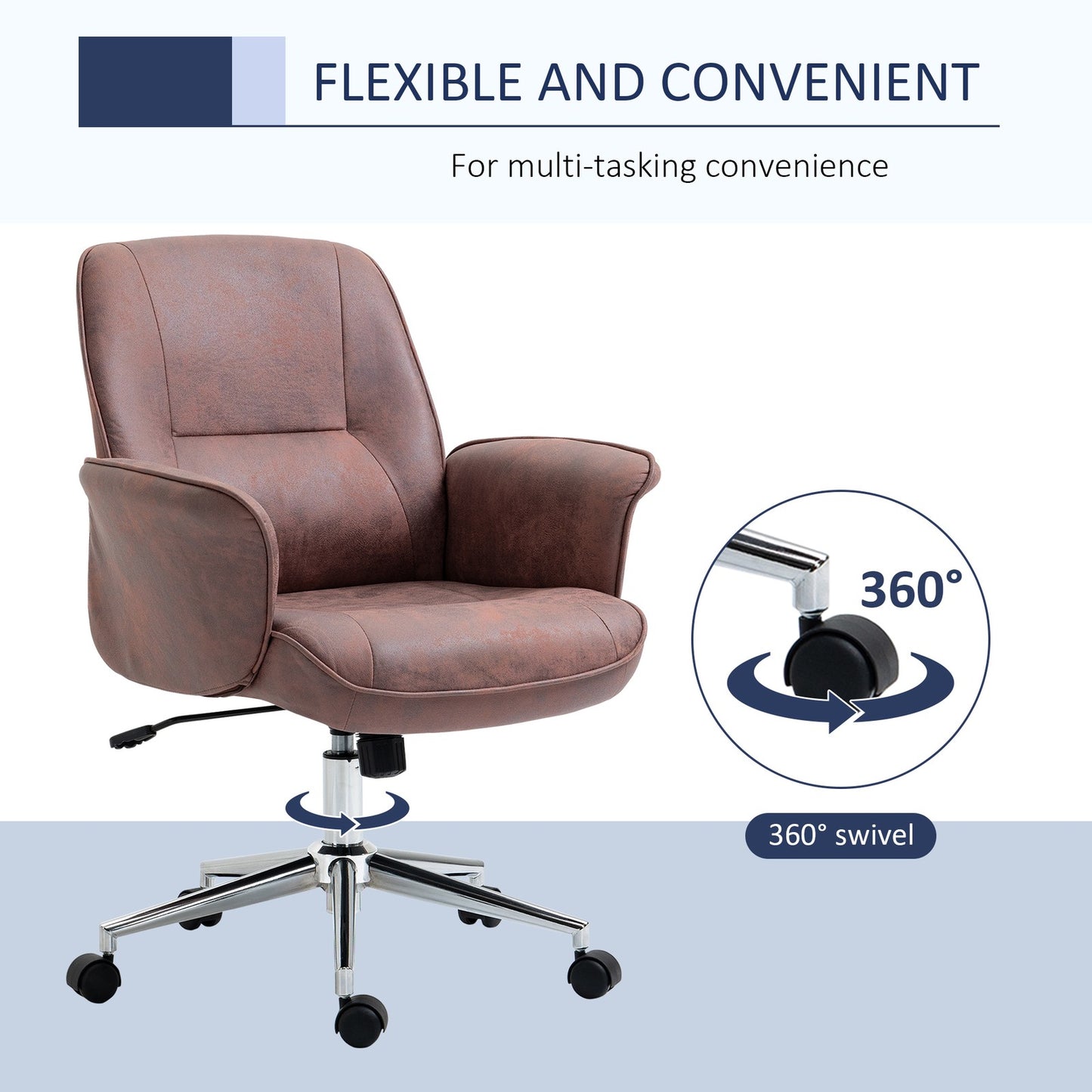 Vinsetto Home Office Chair Microfibre Swivel Chair for Home Study, Red